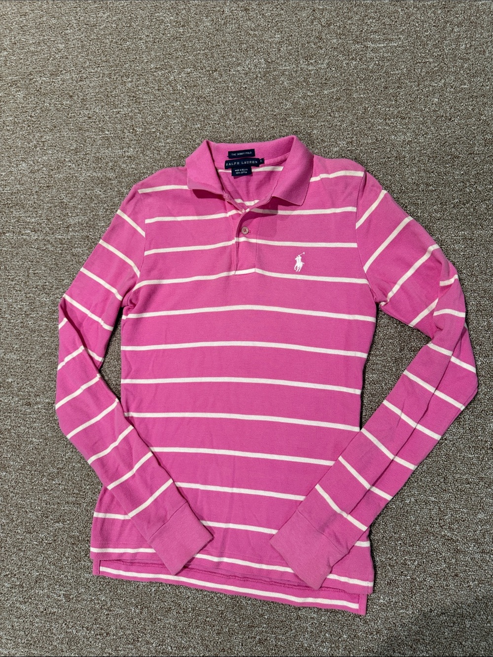 Ralph Lauren Women’s Pink & White Striped Long-Sleeve Polo